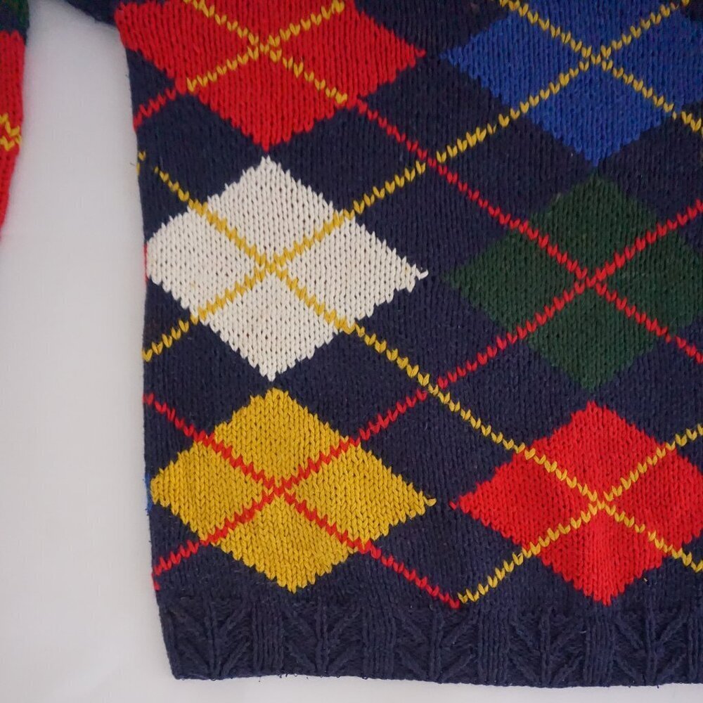 Field Gear Navy Multicolor Argyle Knit Preppy Cotton Blend Collegiate Sweater M - Picture 6 of 11